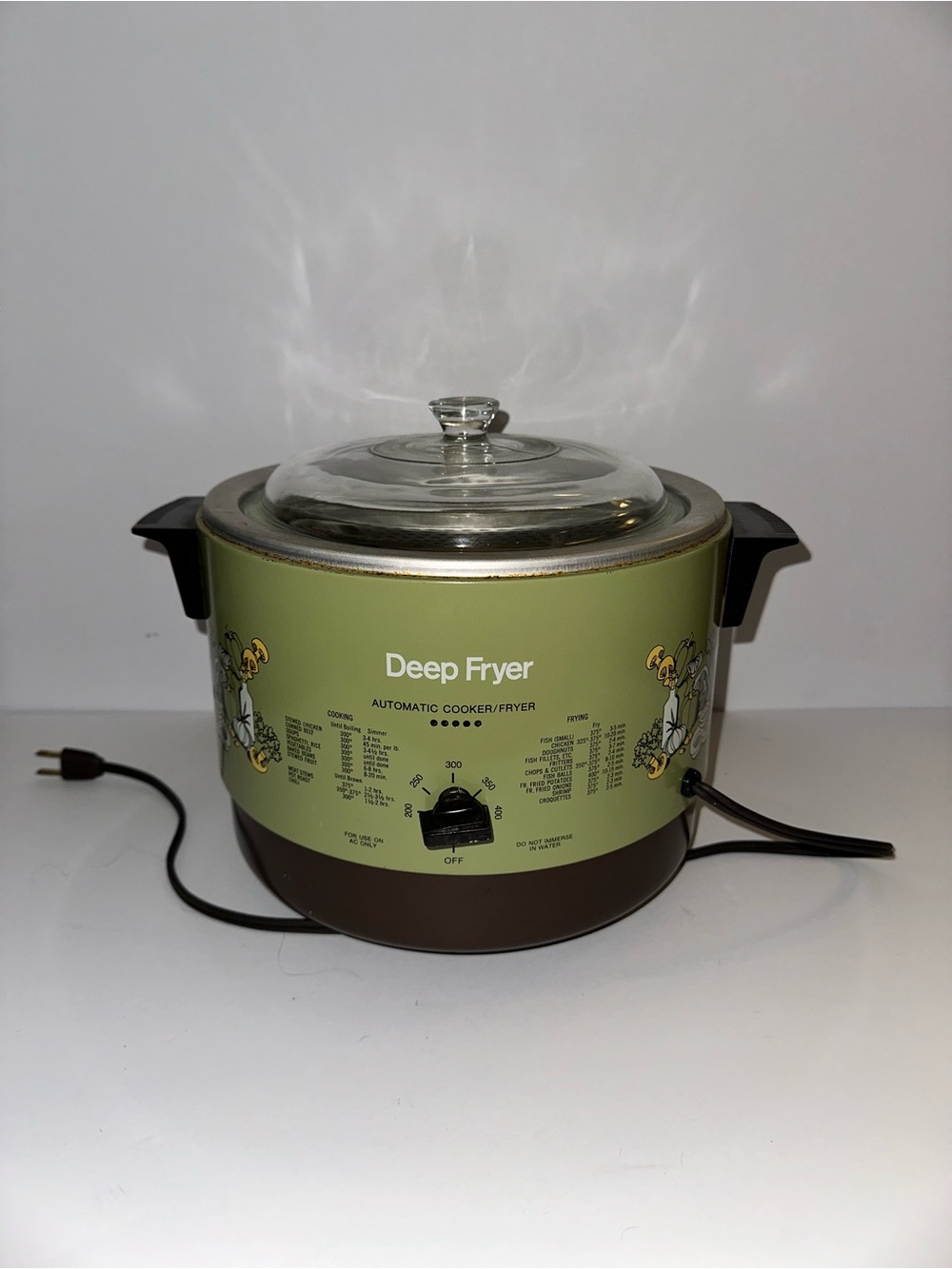 1970’s Vintage Deep Fryer Cooker with Glass Lid - Green and Brown